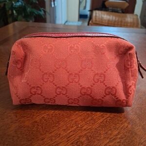 Gucci Red Monogram Cosmetic Bag